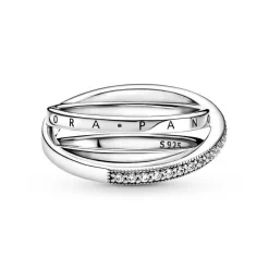 Pandora Bague<Anneau Triple Pavé Croisé Signature - Argent