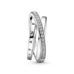 Pandora Bague<Anneau Triple Pavé Croisé Signature - Argent