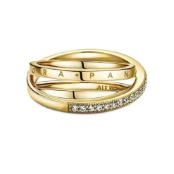 Pandora Bague<Anneau Triple Pavé Croisé Signature - Métal Doré à l'or fin 585/1000