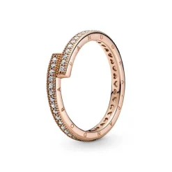 Pandora Bague<Bague Chevauchante Scintillante Signature - Métal Doré à l'or Rose fin 585/1000