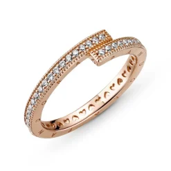 Pandora Bague<Bague Chevauchante Scintillante Signature - Métal Doré à l'or Rose fin 585/1000