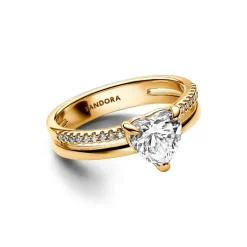 Pandora Bague<Bague Cœur Anneau Double Doré