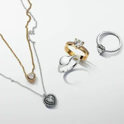 Pandora Bague<Bague Cœur Anneau Double Doré