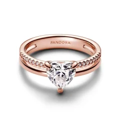 Pandora Bague<Bague Cœur Anneau Double Doré Rose