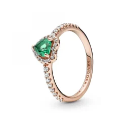 Pandora Bague<Bague Cœur Surélevé & cristal vert Timeless - Rose gold