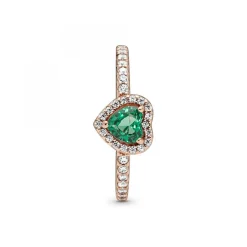 Pandora Bague<Bague Cœur Surélevé & cristal vert Timeless - Rose gold