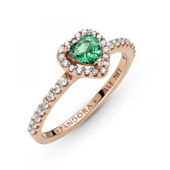 Pandora Bague<Bague Cœur Surélevé & cristal vert Timeless - Rose gold