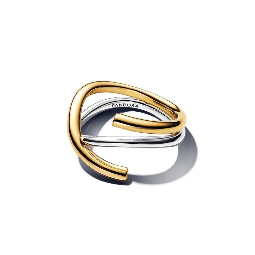 Pandora Bague<Bague Double Bicolore de Forme Organique