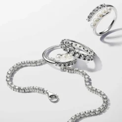 Pandora Bague<Bague femme argent sterling 193145C01 avec perle blanche et zircone transparente Timeless
