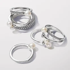 Pandora Bague<Bague femme argent sterling 193158C01 avec perle blanche et zircone transparente Timeless