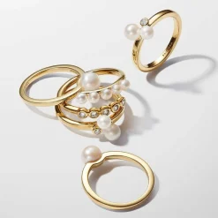 Pandora Bague<Bague femme métal doré à l'or fin avec perle Timeless