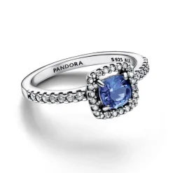 Pandora Bague<Bague Halo Bleu Carré Scintillant
