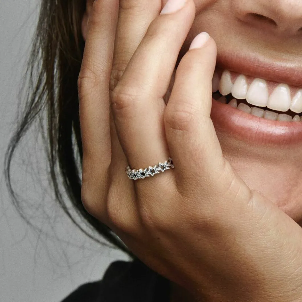 Pandora Bague<Bague Moments Couronne d'Étoiles noires Asymétriques - Argent