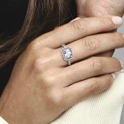 Pandora Bague<Bague Timeless - Halo Rectangulaire Scintillant