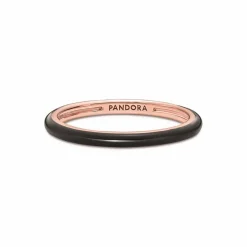 Pandora Bague<Bague Résine Façon Émail Noire ME - Rose gold