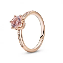 Pandora Bague<Bague Solitaire Couronne Rose Signature - Métal Doré à l'or Rose fin 585/1000