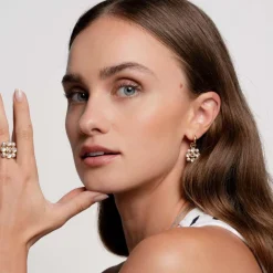 Ti Sento Bague<Bague - 12325YP Argent Doré Perles Synthétiques Et Oxyde De Zirconium Carré PM