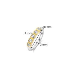 Ti Sento Bague<Bague - 12327ZY Argent Doré Et Oxydes De Zirconium Carrés Serti Rail