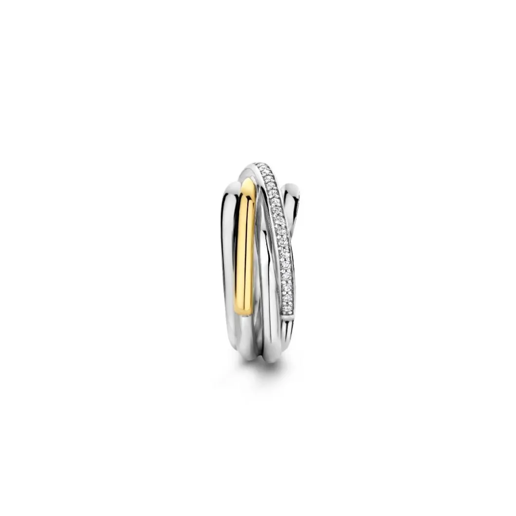 Ti Sento Bague<Bague - 12318ZY Argent Doré Multi Joncs Bicolore Et Pavé