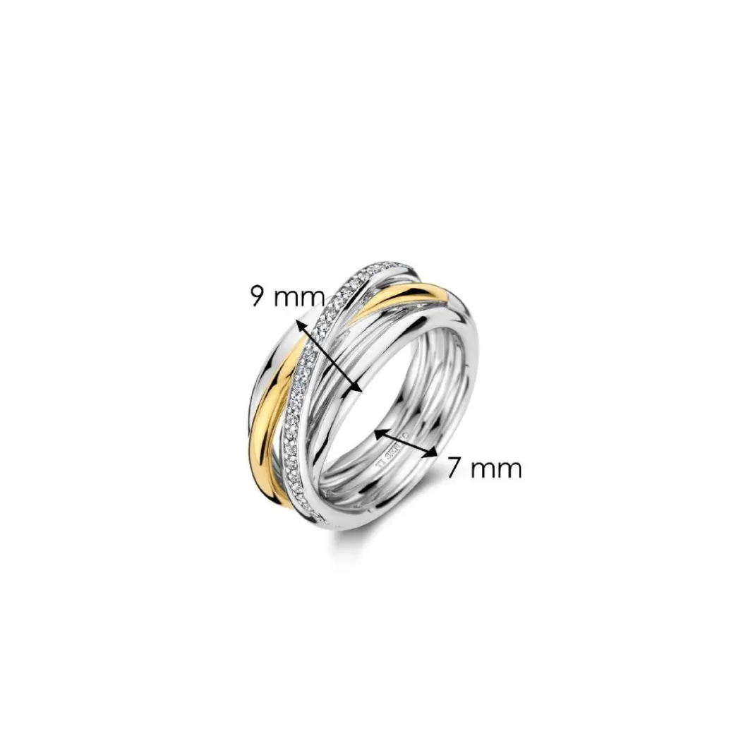 Ti Sento Bague<Bague - 12318ZY Argent Doré Multi Joncs Bicolore Et Pavé
