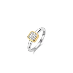 Ti Sento Bague<Bague - 12328ZY Argent Doré Et Oxyde De Zirconium Carré