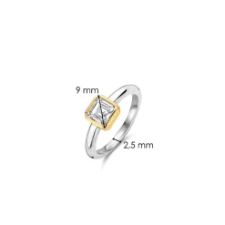 Ti Sento Bague<Bague - 12328ZY Argent Doré Et Oxyde De Zirconium Carré