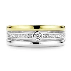 Ti Sento Bague<Bague 12094ZY - Bague Argent Doré 3 Rangs Zirconium Bijoux