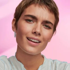 Pandora Boucles D'Oreilles<Boucle d’Oreille Unique Link Pavé Allongé Argent