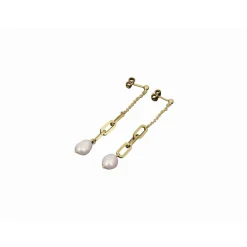 Clyda Bijoux Boucles D'Oreilles<Boucles D'Oreilles Charme Acier Doré Perle D'Eau Douce Et Chaine