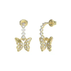 Guess Bijoux Boucles D'Oreilles<Boucles D'Oreilles Chrysalis Acier Pendantes Et Papillon Pavé De Zircons Cubiques Doré