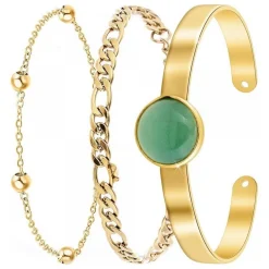 Angèle M Bijoux Bracelets<Bracelet Femme B2371-DORE+B2384-DORE+B2494-VERT