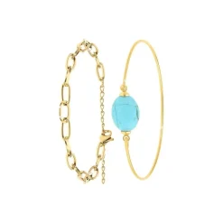 So Charm Bijoux Bracelets<Bracelet Femme So Charm - B2369-DORE+B2492-TURQUOISE - Bracelet Mode Doré