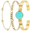 So Charm Bijoux Bracelets<Bracelet Femme So Charm - B2371-DORE+B2384-DORE+B2494-TURQUOISE - Bracelets Mode Dorés