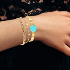 So Charm Bijoux Bracelets<Bracelet Femme So Charm - B2371-DORE+B2384-DORE+B2494-TURQUOISE - Bracelets Mode Dorés