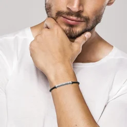 Maison de la Bijouterie Bracelet<Bracelet Homme acier cuir tressé noir 3ZYZYVYZ