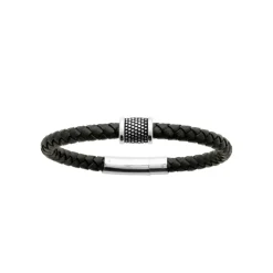 Maison de la Bijouterie Bracelet<Bracelet Homme acier cuir tressé noir 3ZYZ3ZYZ