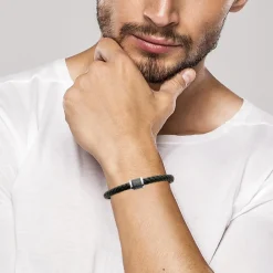 Maison de la Bijouterie Bracelet<Bracelet Homme acier cuir tressé noir 3ZYZ3ZYZ