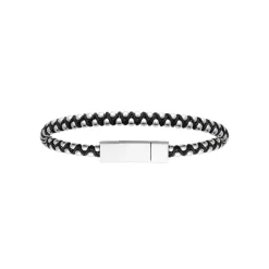 Maison de la Bijouterie Bracelet<Bracelet Homme acier cuir tressé noir 3ZYZYWYZ