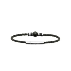Maison de la Bijouterie Bracelet<Bracelet Homme acier cuir tressé noir perle agate noire 3ZYZ3YYZ