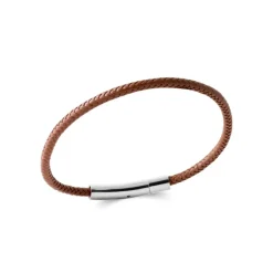 Maison de la Bijouterie Bracelet<Bracelet Homme acier cuir tressée marron 3ZY0UVZU