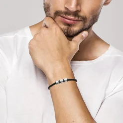 Maison de la Bijouterie Bracelet<Bracelet Homme acier cuir tressé noir 3ZYZY6YZ