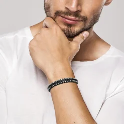 Maison de la Bijouterie Bracelet<Bracelet Homme acier cuir tressé noir 3ZYZYYYZ