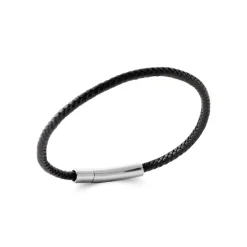 Maison de la Bijouterie Bracelet<Bracelet Homme acier cuir tressé noir 3ZY0UUZU