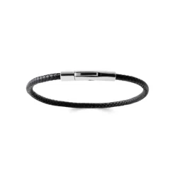 Maison de la Bijouterie Bracelet<Bracelet Homme acier cuir tressé noir 3ZY0UUZU