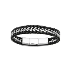 Maison de la Bijouterie Bracelet<Bracelet Homme acier cuir tressé noir 3ZYZY3YZ