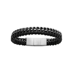 Maison de la Bijouterie Bracelet<Bracelet Homme acier cuir tressé noir 3ZYZYZYZ