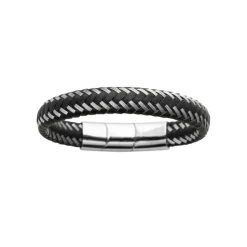 Maison de la Bijouterie Bracelet<Bracelet Homme acier cuir tressé noir 3ZYZY5YZ
