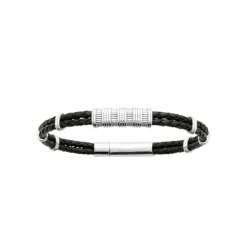 Maison de la Bijouterie Bracelet<Bracelet Homme acier double cuir tressé noir 3ZYZ34YZ