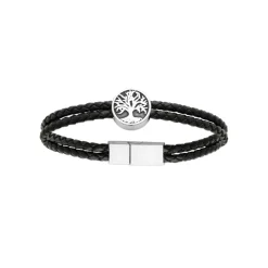 Maison de la Bijouterie Bracelet<Bracelet Homme acier double cuir tressé noir 3ZYZZVZV