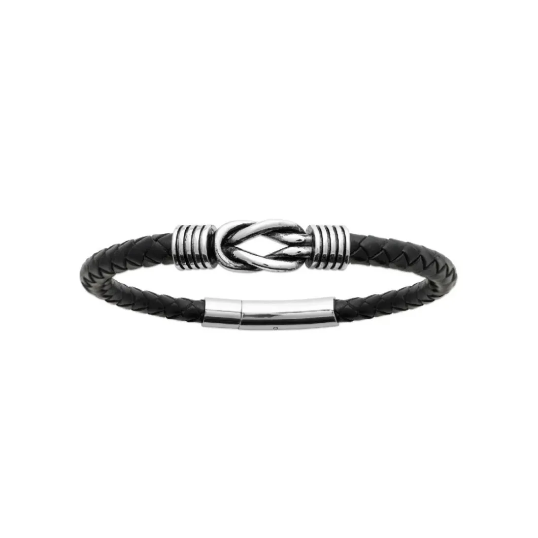 Maison de la Bijouterie Bracelet<Bracelet Homme acier nœud cuir noir 3ZYZY4YZ